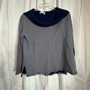 Fresh Produce Navy and White Striped Long Sleeve Cowl Neck Top Size S